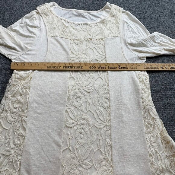 Indigo Soul Top Womens L Ivory Tunic Crochet Lace‎ Overlay Soft Boho Cottagecore - Picture 10 of 12